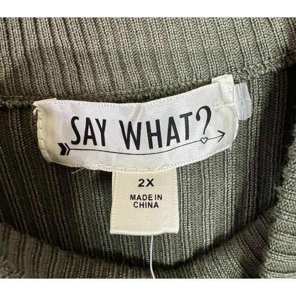 Say What Sweater Knit Dress Woman 2X Army Green Pullover Cold Shoulder Dress NWT - Picture 5 of 15